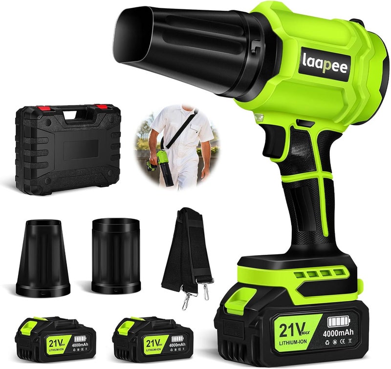 laapee Leaf Blower Cordless,Battery Powered 800,000 RPM Electric Leaf Blower with 2 x 4.0Ah Battery and Charger Handheld Blowers for Lawn Care,Dust,Snow,Car Blowing Water with 2 Extended Nozzle - Image 1